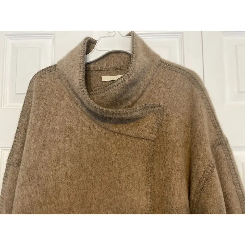 Andean Wool Alpaca Wrap Coat Large Pockets Peru Cowl Neck Cross Body Closure - Picture 2 of 14